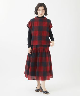 ［セットアップ対応］ウールリファインガーゼチェックスカート