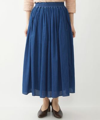 極美品 ハウスオブロータス リネン100% インディゴギャザースカート 23SS デニムツイルギャザースカート | GIANNI LO GIUDICE(Women/小さい