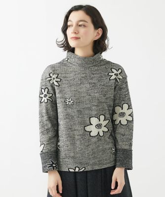 ＜GIANNI LO GIUDICE(Women/小さいサイズ)＞［日本製］ウール混ヘリンボンフラワージャガードタートルカットソー