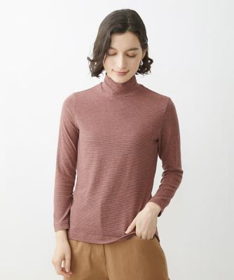 ＜GIANNI LO GIUDICE(Women/小さいサイズ)＞【新色追加】ふんわりベア天竺ハイネックカットソー（細ボーダー）