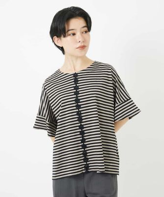 ＜GIANNI LO GIUDICE(Women/小さいサイズ)＞［日本製］レースデザインボーダーカットソー