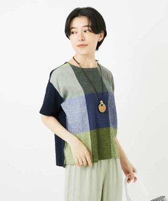 ＜GIANNI LO GIUDICE(Women/小さいサイズ)＞［日本製］コットンレーヨンランダムチェックブラウスカットソー