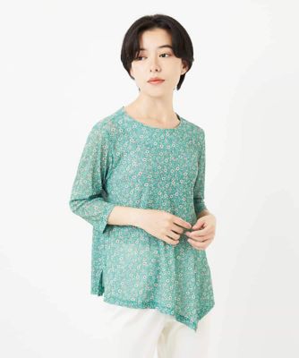 小付きフラワープリントアシンメトリーデザインプルオーバー