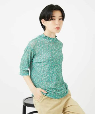 小付きフラワープリントハイネックプルオーバー