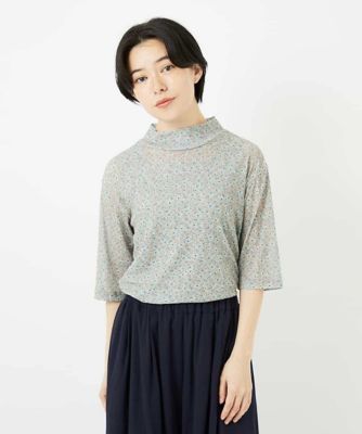 小付きフラワープリントハイネックプルオーバー
