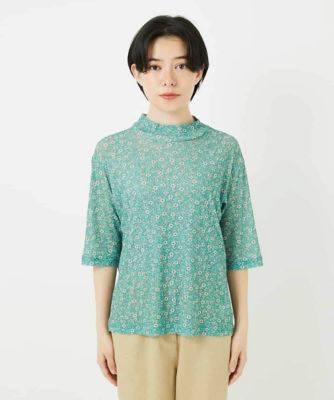 小付きフラワープリントハイネックプルオーバー
