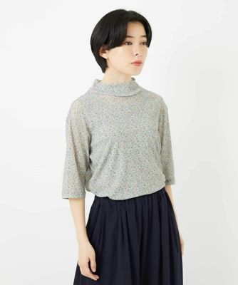 小付きフラワープリントハイネックプルオーバー