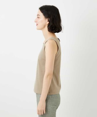 レオナール 日本製 ボタニカル美シルエットスクエアネック タンクトップ ベージュ Re:EDIT（リエディ） タンクトップ ノースリーブ 「新色追加