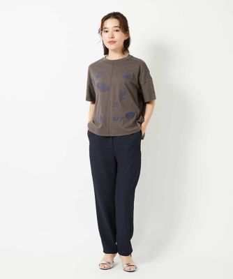 【JURGEN LEHL】綿100% リーフ柄カットソー インディゴ コットン天竺リーフ刺繍カットソー | GIANNI LO GIUDICE(Women/小さい