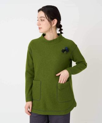 日本製］ウールマイクロループスクランブル編みチュニックカットソー