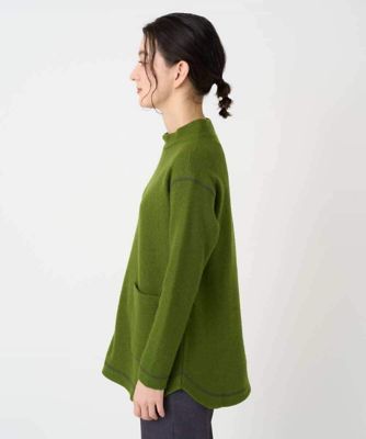 日本製］ウールマイクロループスクランブル編みチュニックカットソー