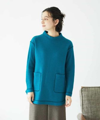 日本製］ウールマイクロループスクランブル編みチュニックカットソー