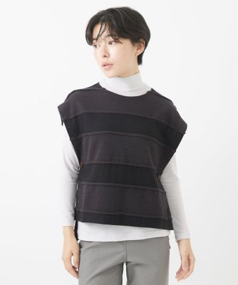 ［日本製］ウール混ボーダー柄ポンチョベスト