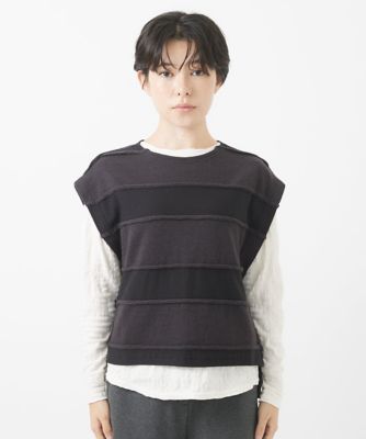 ［日本製］ウール混ボーダー柄ポンチョベスト