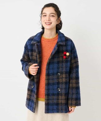 TENDERLOIN ネイビー チェック柄 ピーコート ウールコート ループチェックウールコート | GIANNI LO GIUDICE(Women/小さいサイズ