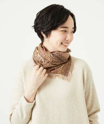 GIANNI LO GIUDICE(Women/小さいサイズ)/ジャンニロジュディチェ エスニックスクエアストール 84ベージュ スカーフ・ショール【三越伊勢丹/公式】