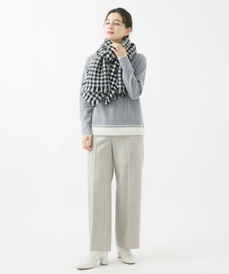 格子柄フリンジウールストール