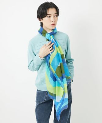 幾何学柄シルク混ストール