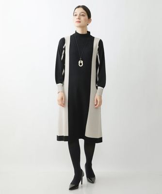 カラーブロッキングニットワンピース［洗える］