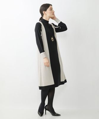 カラーブロッキングニットワンピース［洗える］