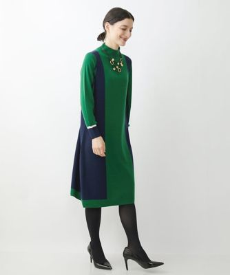 カラーブロッキングニットワンピース［洗える］
