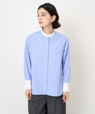 ＜GEORGES RECH (Women/小さいサイズ)＞［日本製］タイプライターストライプバンドカラーシャツ