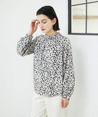 日本製／セットアップ対応］レオパードロールネックブラウス | GEORGES