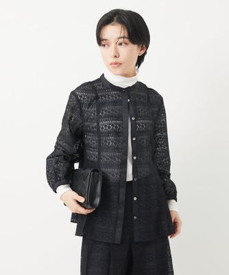 セットアップ対応】幾何ボーダーレースプリーツブラウス | GEORGES