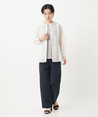 セットアップ対応】幾何ボーダーレースプリーツブラウス | GEORGES