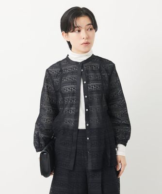 ジョルジュ・レッシュ（ES RECH）/【セットアップ対応】幾何ボーダーレースプリーツブラウス セットアップ対応】幾何ボーダーレースプリーツブラウス | GEORGES