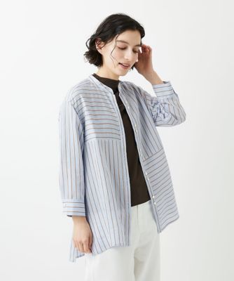 ＜GEORGES RECH (Women/小さいサイズ)＞バンドカラードルマンスリーブロングブラウス