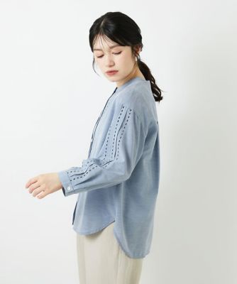 【美品】 franche lippee 半袖シアートブラウス 5 ネイビー 刺繍 アイレット刺繍8分袖ブラウス | GEORGES RECH (Women/小さいサイズ