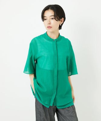 ［日本製］シアーティアードバンドカラーブラウス