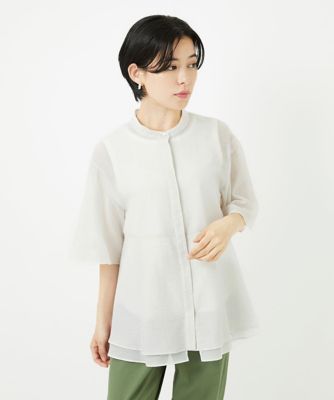 ＜GEORGES RECH (Women/小さいサイズ)＞［日本製］シアーティアードバンドカラーブラウス