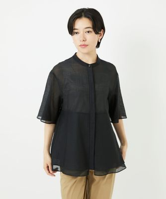 ［日本製］シアーティアードバンドカラーブラウス