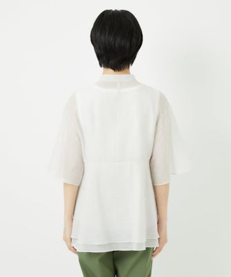 ［日本製］シアーティアードバンドカラーブラウス
