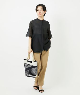 ［日本製］シアーティアードバンドカラーブラウス