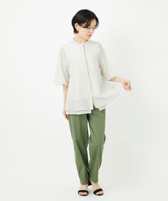 ［日本製］シアーティアードバンドカラーブラウス