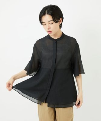 ［日本製］シアーティアードバンドカラーブラウス