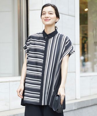 ＜GEORGES RECH (Women/小さいサイズ)＞［セットアップ対応］ランダムストライプバックプリーツブラウス