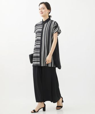 ［セットアップ対応］ランダムストライプバックプリーツブラウス