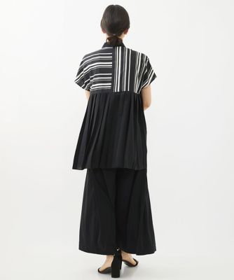 ［セットアップ対応］ランダムストライプバックプリーツブラウス