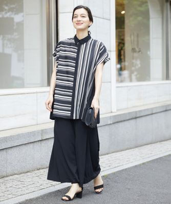 ［セットアップ対応］ランダムストライプバックプリーツブラウス
