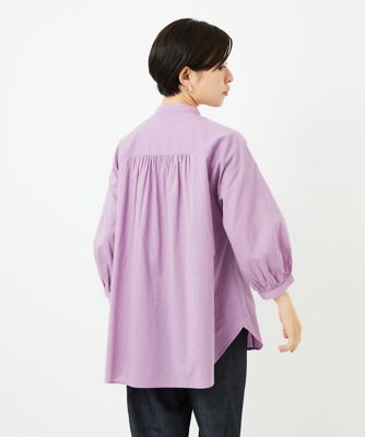 バンドカラーシャーリングコットン7分袖ブラウス | GEORGES RECH