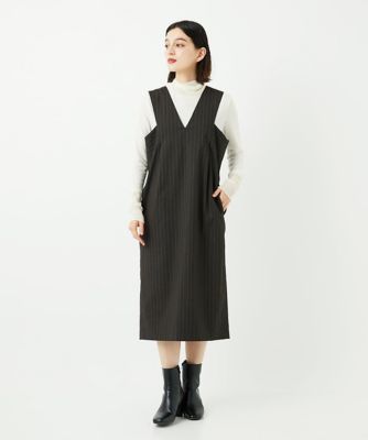 GEORGES RECH (Women/小さいサイズ)/ジョルジュレッシュ ストライプVネックジャンパースカート 87ブラウン 【三越伊勢丹/公式】