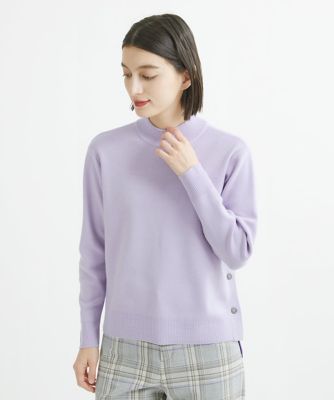配色スリットボタンハイネックニット