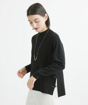 配色スリットボタンハイネックニット
