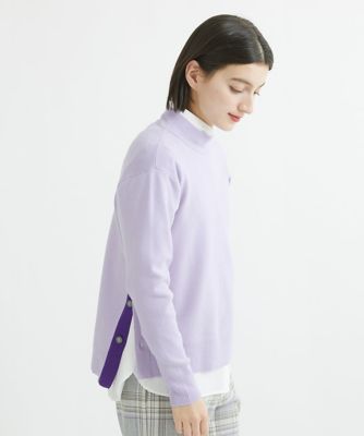 配色スリットボタンハイネックニット