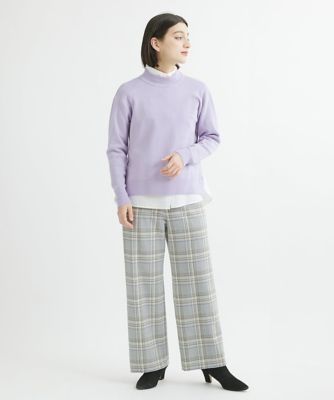 配色スリットボタンハイネックニット