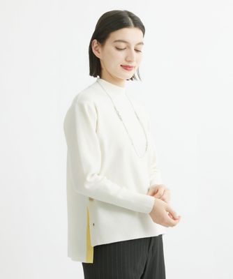 配色スリットボタンハイネックニット